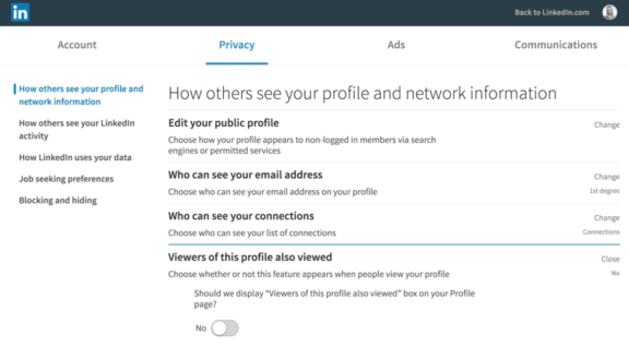 linkedin privacy screenshot