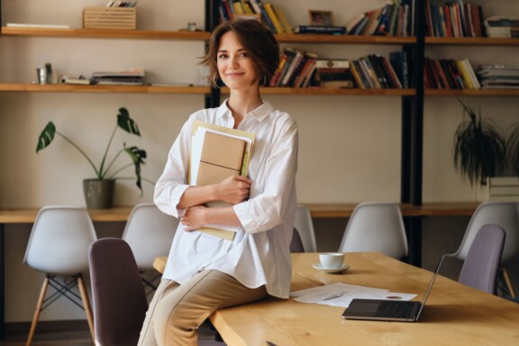 linkedin prospecting woman in an office